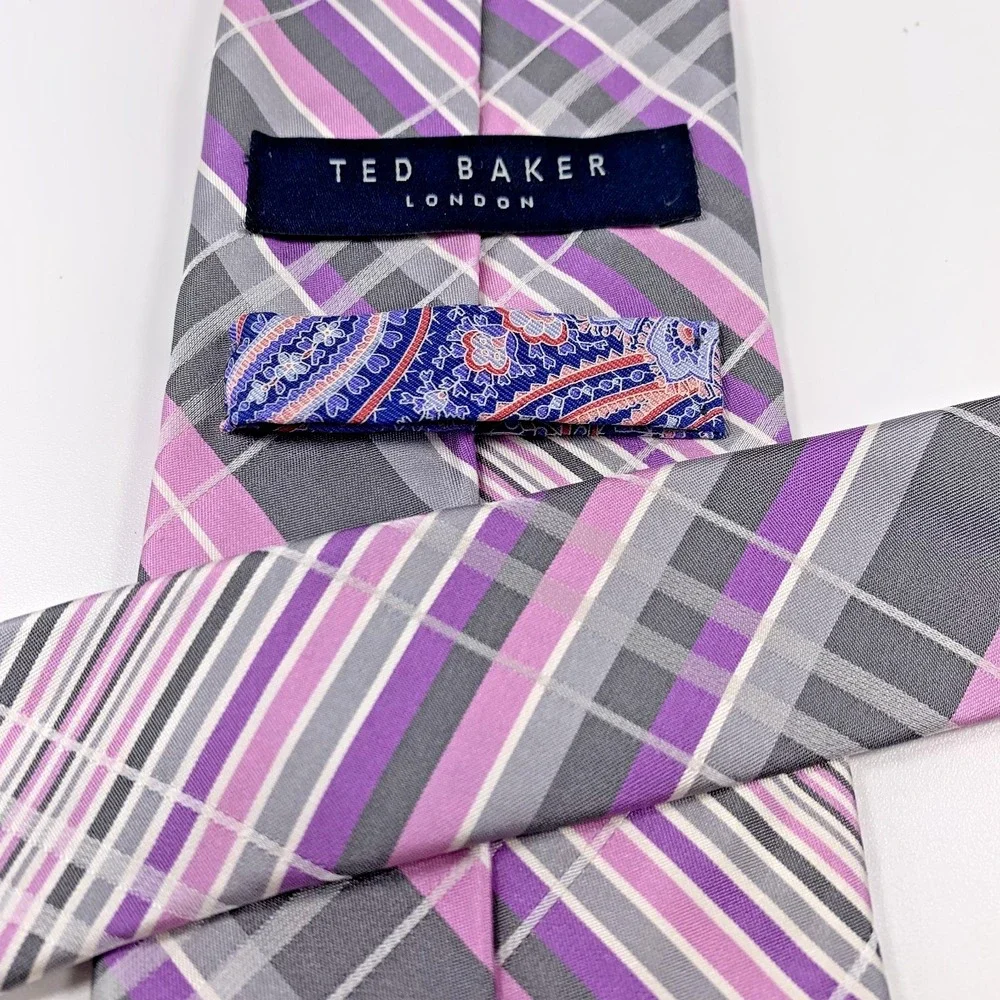Ted Baker London Mens Tie Pink Gray Striped Design 100% Silk USA‎ NWT